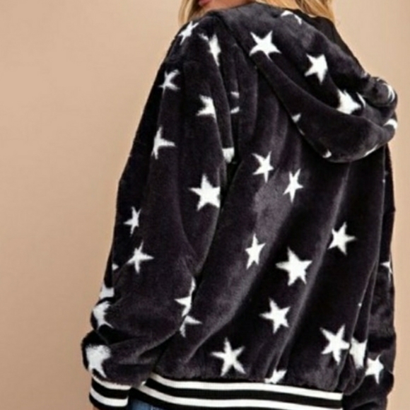 Star Faux Fur Hoodie Jacket - Picture 7 of 7